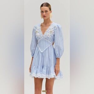 PatBO Light Blue Striped  Dress with Marine linen  Lace